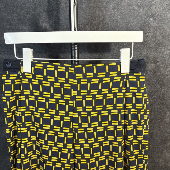 ZARA Navy Blue with Yellow contrasting print crop trousers pants XS - Picture 3 of 12